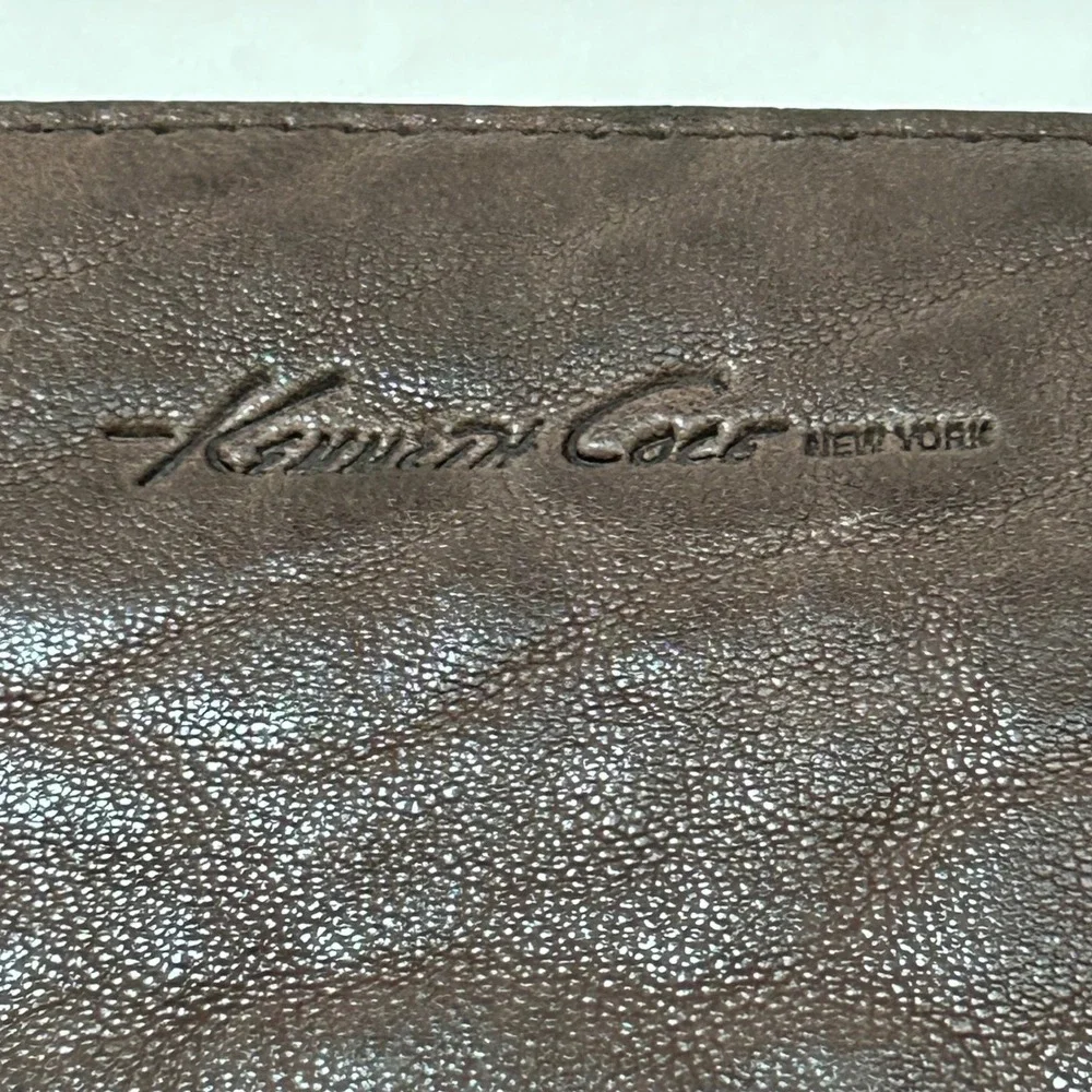 Kenneth Cole New York Leather Wristlet Clutch Brown Snake Print Fold‎ Over